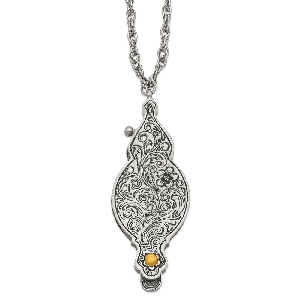 Pewter-tone Vintage Floral Antiqued Cover Fold Out 7X Magnifying Glass Necklace
